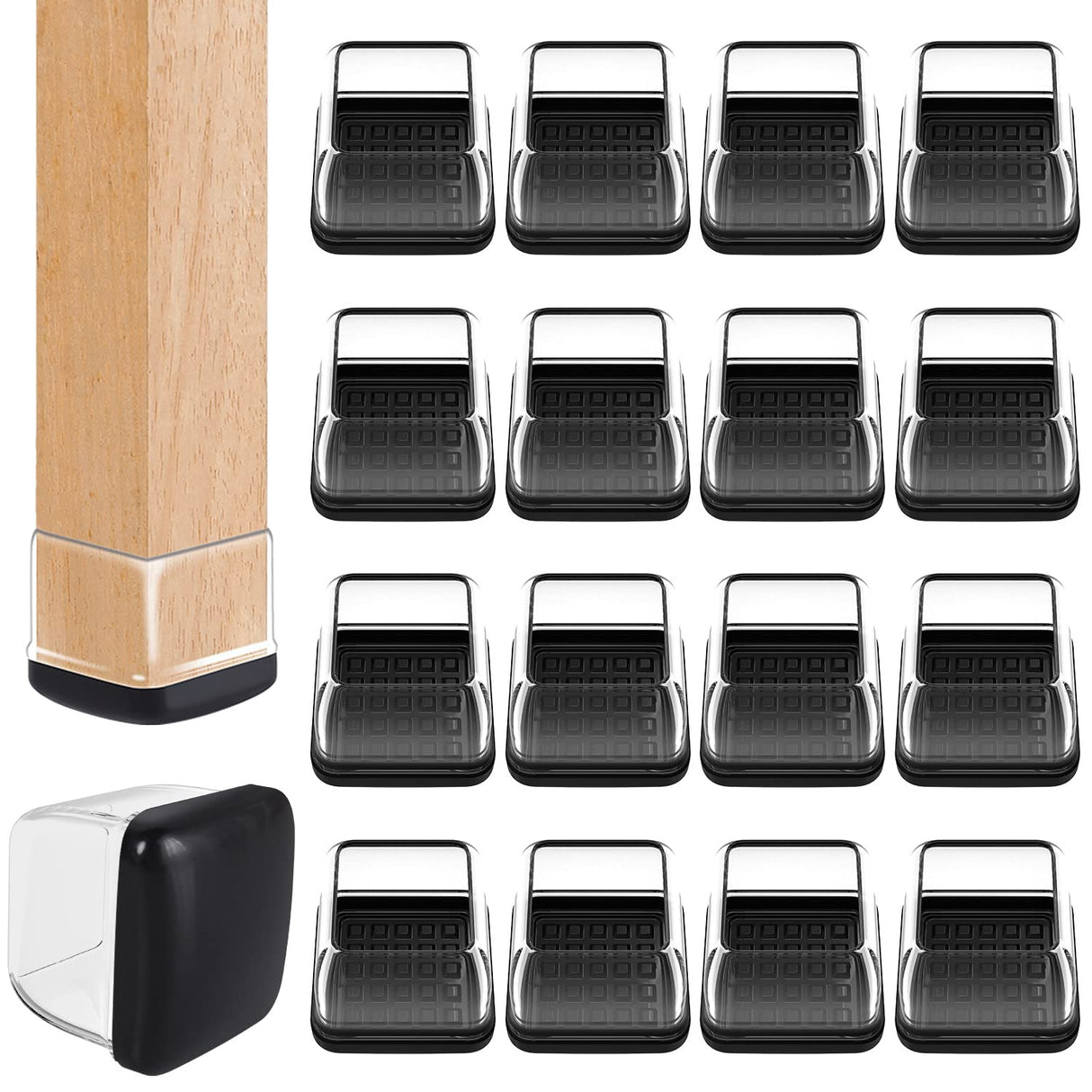 Ezprotekt Chair Leg Sliders for Carpet, 24 Pcs Square Chair Glides for Carpet, Carpet Furniture Pads Stool Leg Protectors Caps, Carpet Furniture Glides Quickly and Easily (L Fit:1" - 1.4")