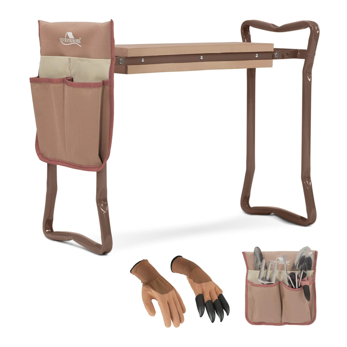 Clarfey Garden Kneeler and Seat, Garden Folding Bench with Tool Pocket, Garden Gloves and Soft EVA Kneeling Pad