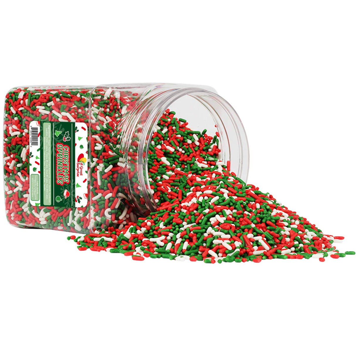 Christmas Sprinkles Bulk - 1.6 Pounds - Holiday Jimmies - Red White and Green Xmas Baking Toppings for Cookies, Cakes, Cupcakes, and More!