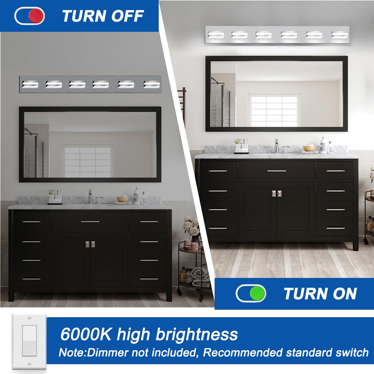 IZORRO LED Modern Bathroom Lights Fixtures(8-Light,Dimmable,360°Rotate),Chrome Acrylic Wall Lighting,Vanity Lights for Bathroom Over Mirror - 6000k 48In (No Assembly Required)