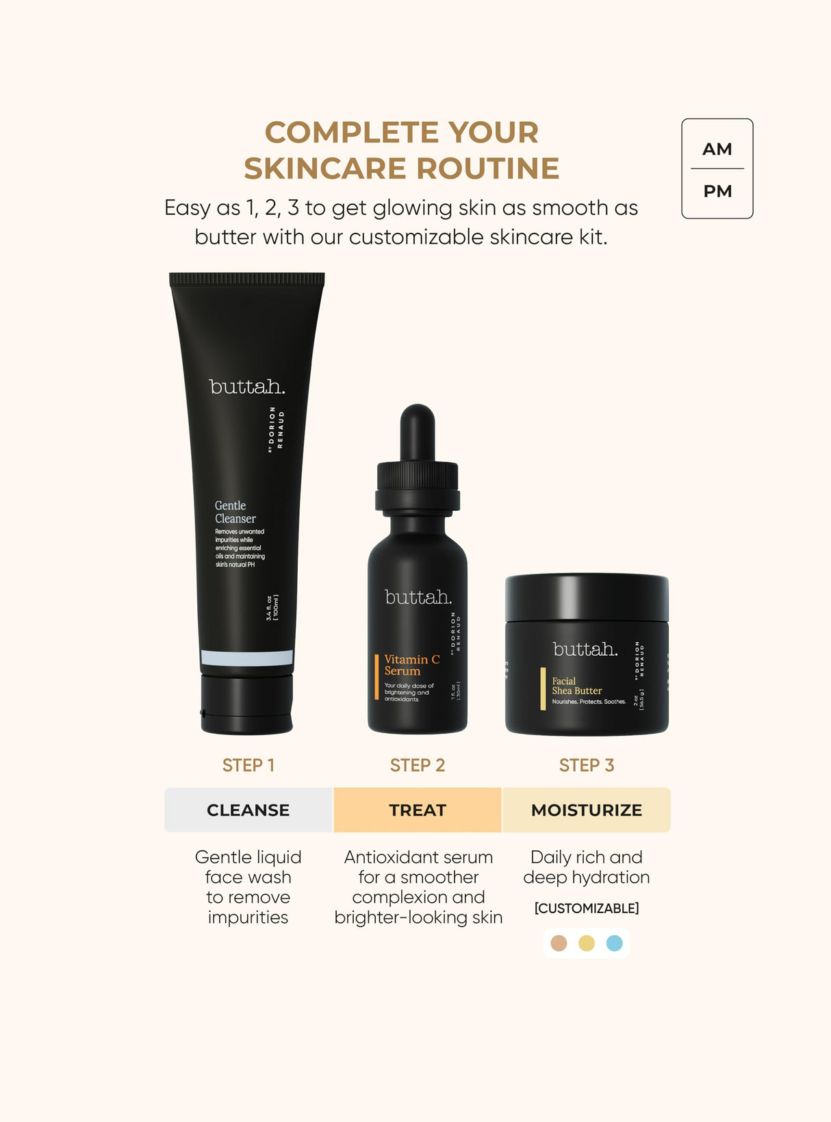 Buttah Skin by Dorion Renaud Complete Melanin-Rich Skin Care Kit | Shea Butter, Vitamin C Serum, Facial Cleanser | Organic & Natural | Black-Owned