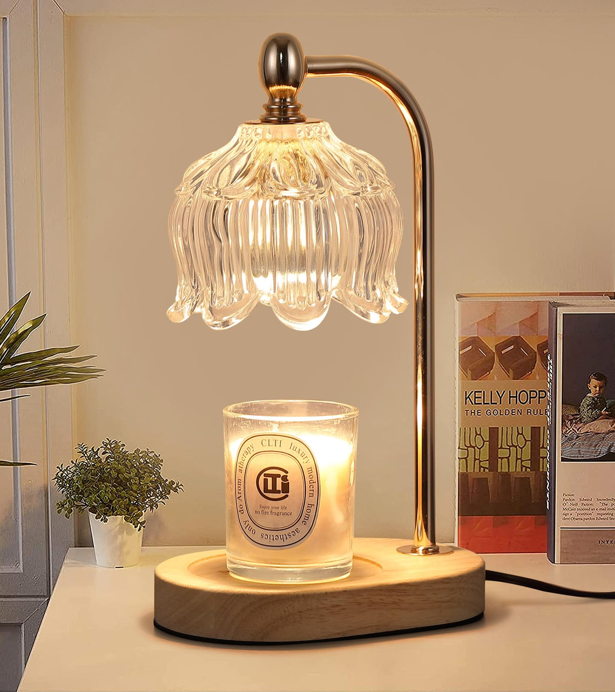 MEIXISUE Candle Warmer Lamp with Timer and Dimmer,Electric Gold Light Gifts for Women Melt Wax Warmer Lamp with 2 Bulbs for Candle Jars House Warming New Home Decor Bedroom
