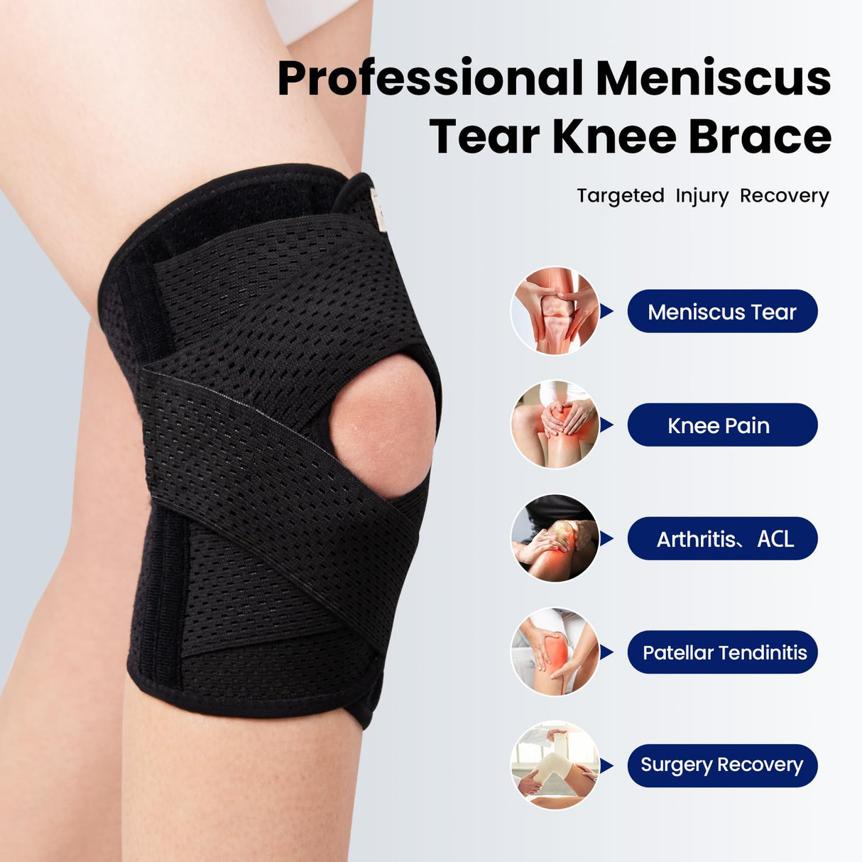 JOMVD Knee Brace for Meniscus Tear, Knee Pain, Adjustable Breathable Knee Support with Side Stabilizers for Knee Pain Arthritis Recovery Joint Support, Women and Men