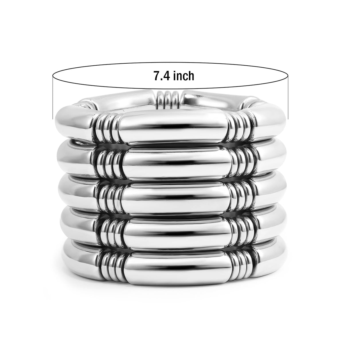 Badu 5pcs Silver Chunky Bangles Bracelets For Women Stack Layered Curved Bamboo Tube Stretch Bracelets Gift Jewelry
