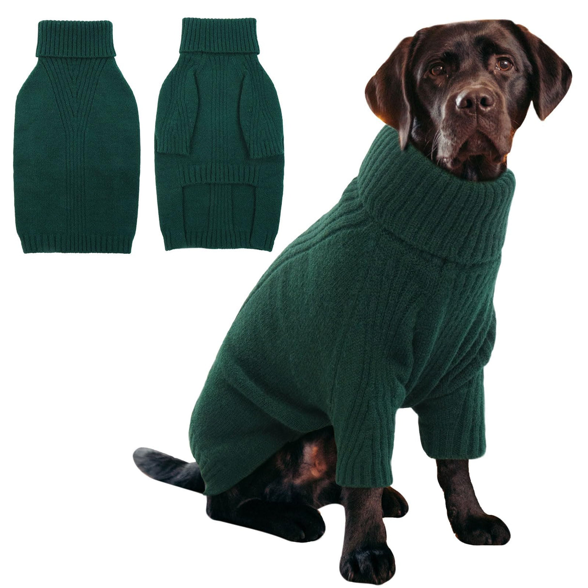 IECOii XXL Dog Sweater,Thermal Knit Big Dog Sweater Christmas,Pet Turtleneck Doggy Sweatshirt for Extra Large Dogs Boy Girl,Stretchy Large Dogs Cold Weather Outfit Pitbull Clothes,(Green XXL)