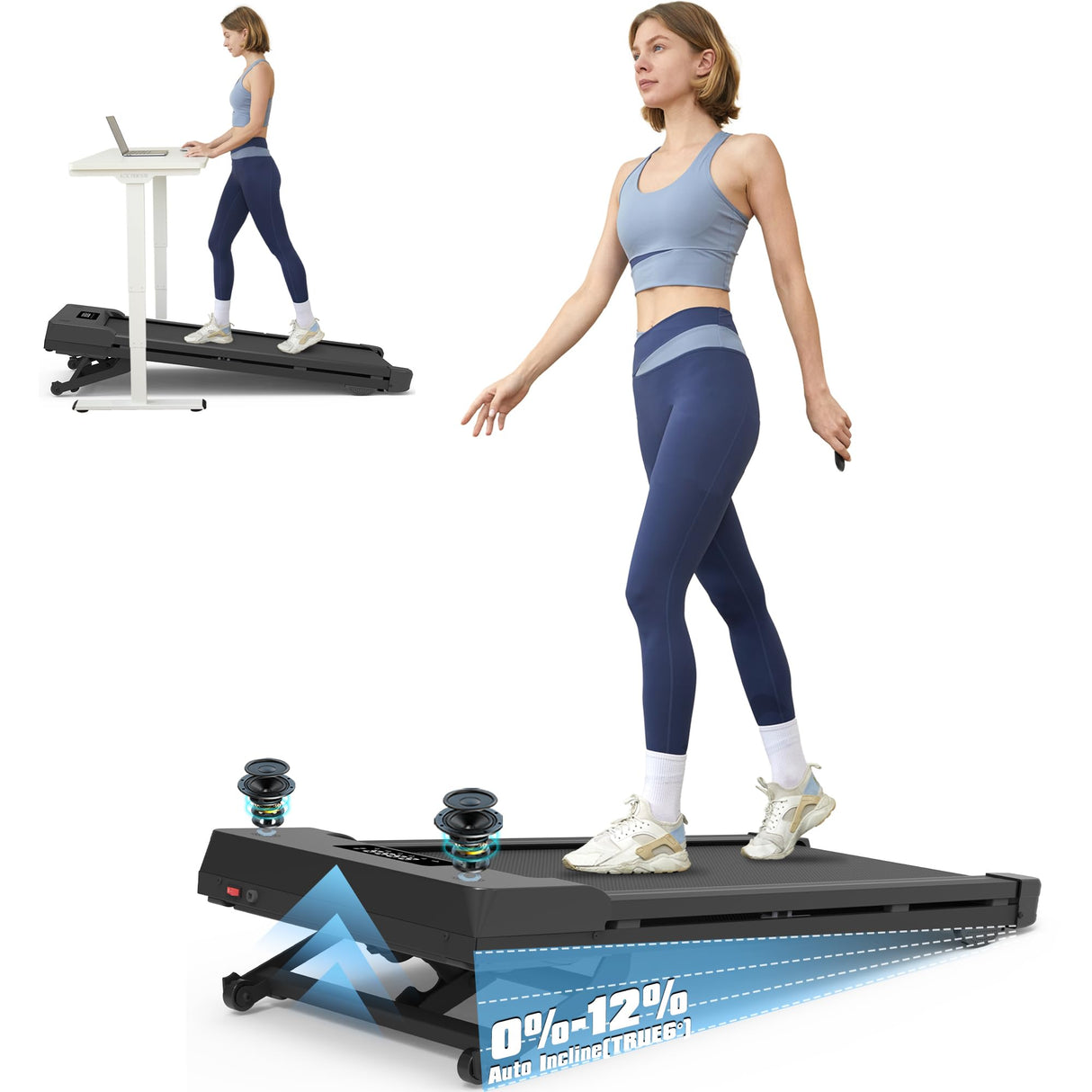 PACEROCKER Walking Pad Treadmill with 12% 9-Level Auto Incline, 450 lbs Capacity Bluetooth Speakers Under Desk Treadmills for Home Small, Hiking Mode, 5 MPH