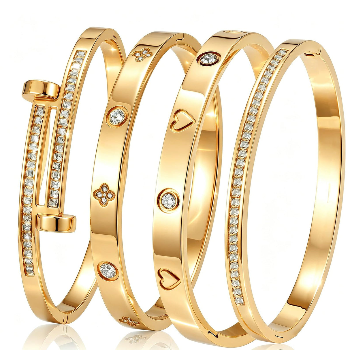 Camhanno Gold Bangle Bracelets for Women, 18K Gold Plated Stainless Steel Stackable Bangles, Non-Tarnish Trendy Jewelry, Ideal Gift for Birthday Anniversary