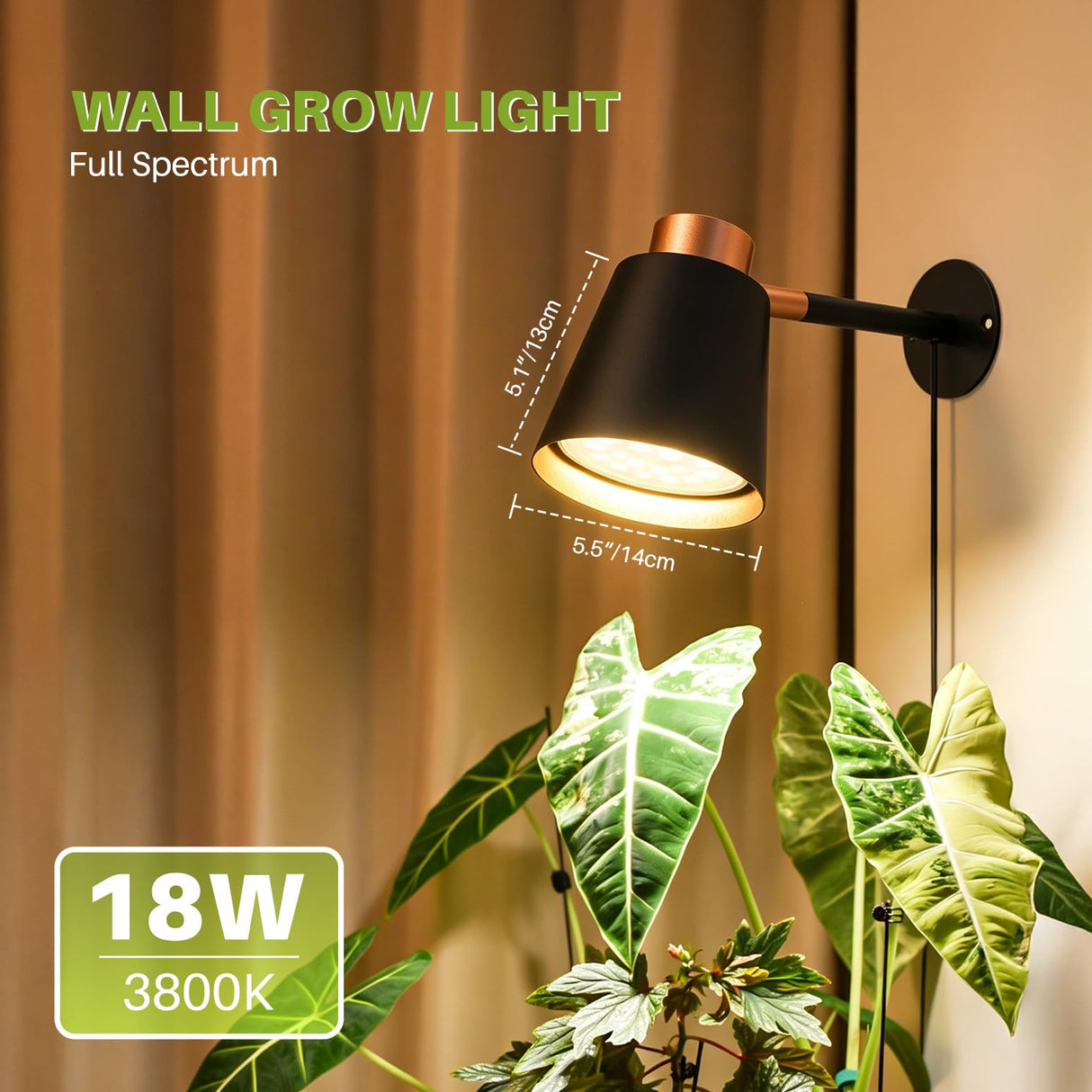Inzlume Hanging Grow Lights for Indoor Plants, 18W Wall Mounted Grow Light with 660nm Red Light, Decorative Full Spectrum Grow Lamp for Tall Plants Flowers, 9.8ft Power Cord, Modern Style