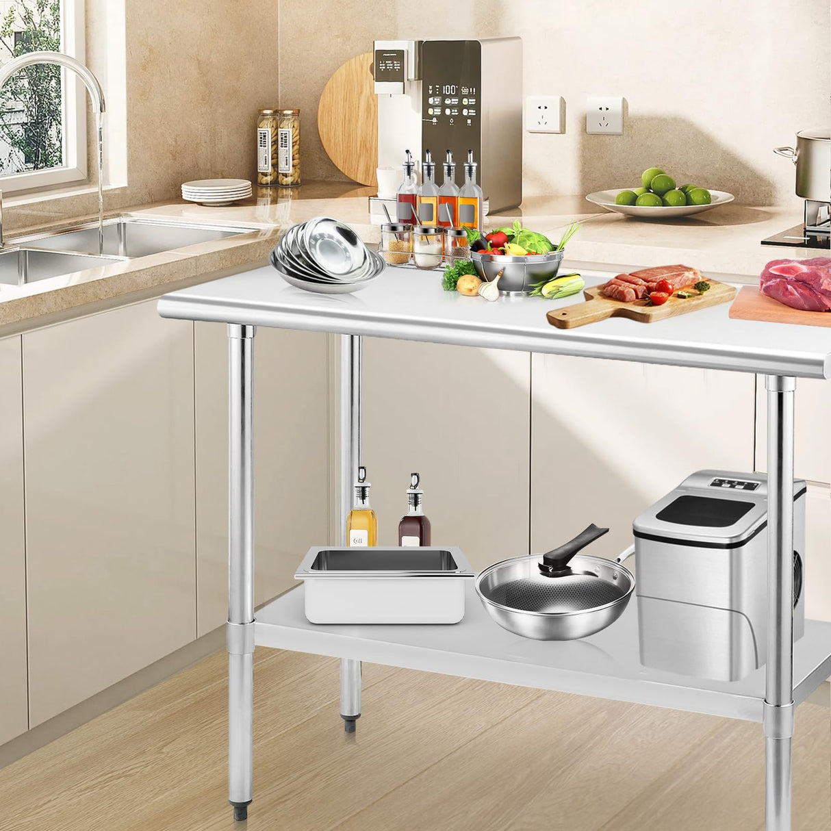 STABLEINK NSF Stainless Steel Table 30 x 60 Inches 5ft Metal Prep & Work Tables with Adjustable Undershelf, for Commercial Kitchen, Restaurant, Hotel, Laundry Room and Garage