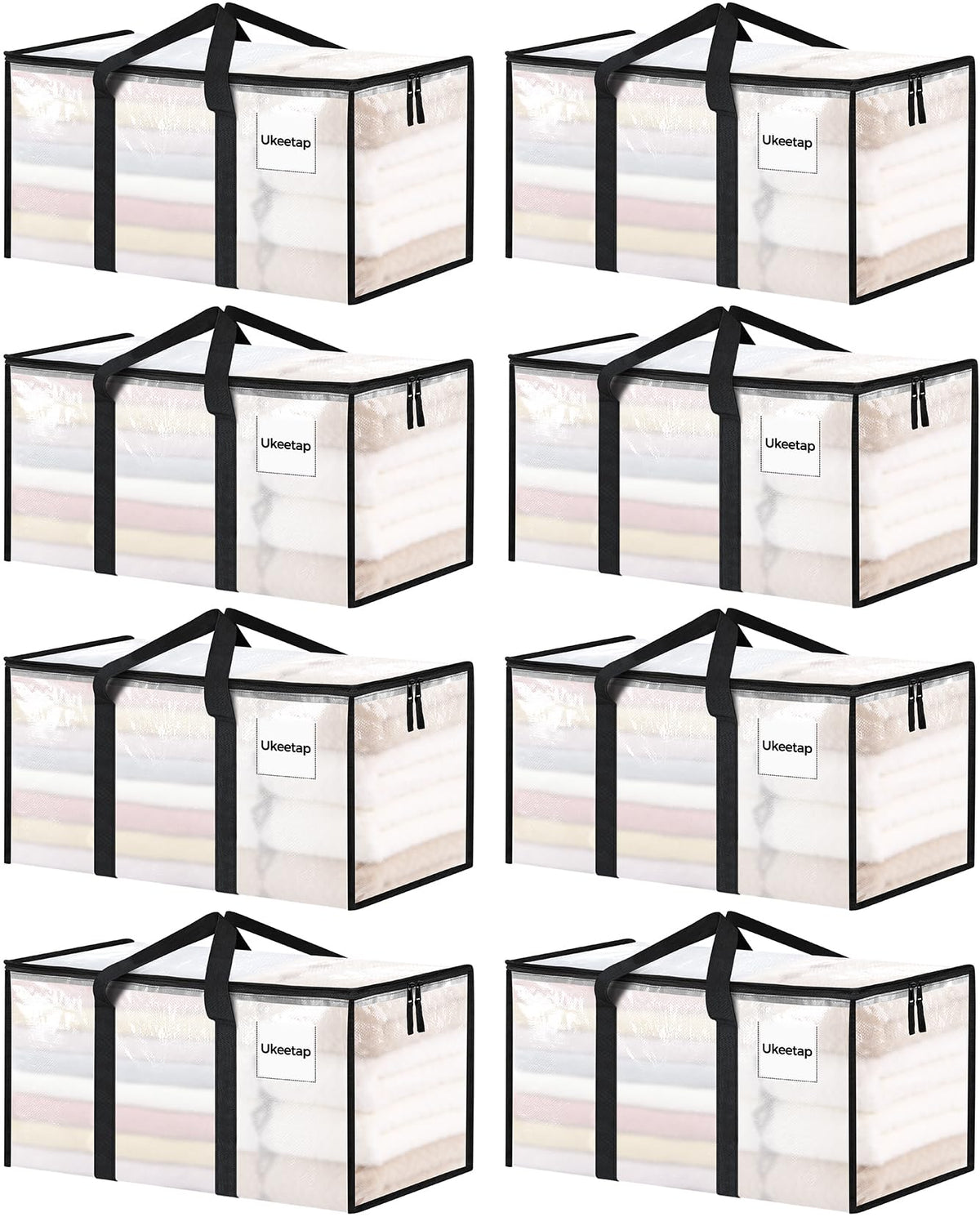 8 Pack Extra Large Clothes Storage Bins with Lids, Clear