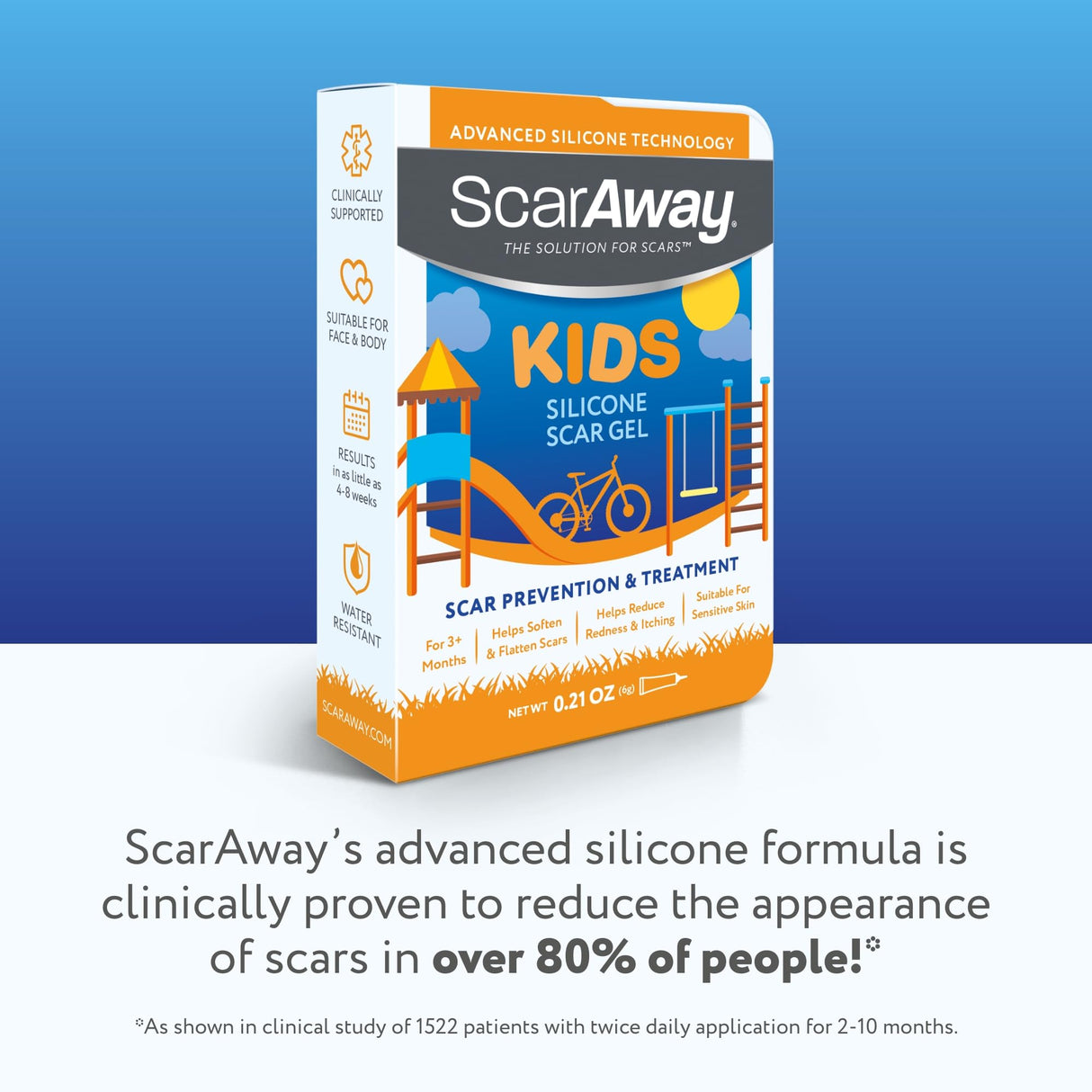 ScarAway Kids Silicone Scar Gel, 100% Medical-Grade, Helps Improve Size, Color & Texture of Hypertrophic & Keloid Scars on Face & Body from Injury, Burns & Surgery, Water Resistant, Clear, 6g