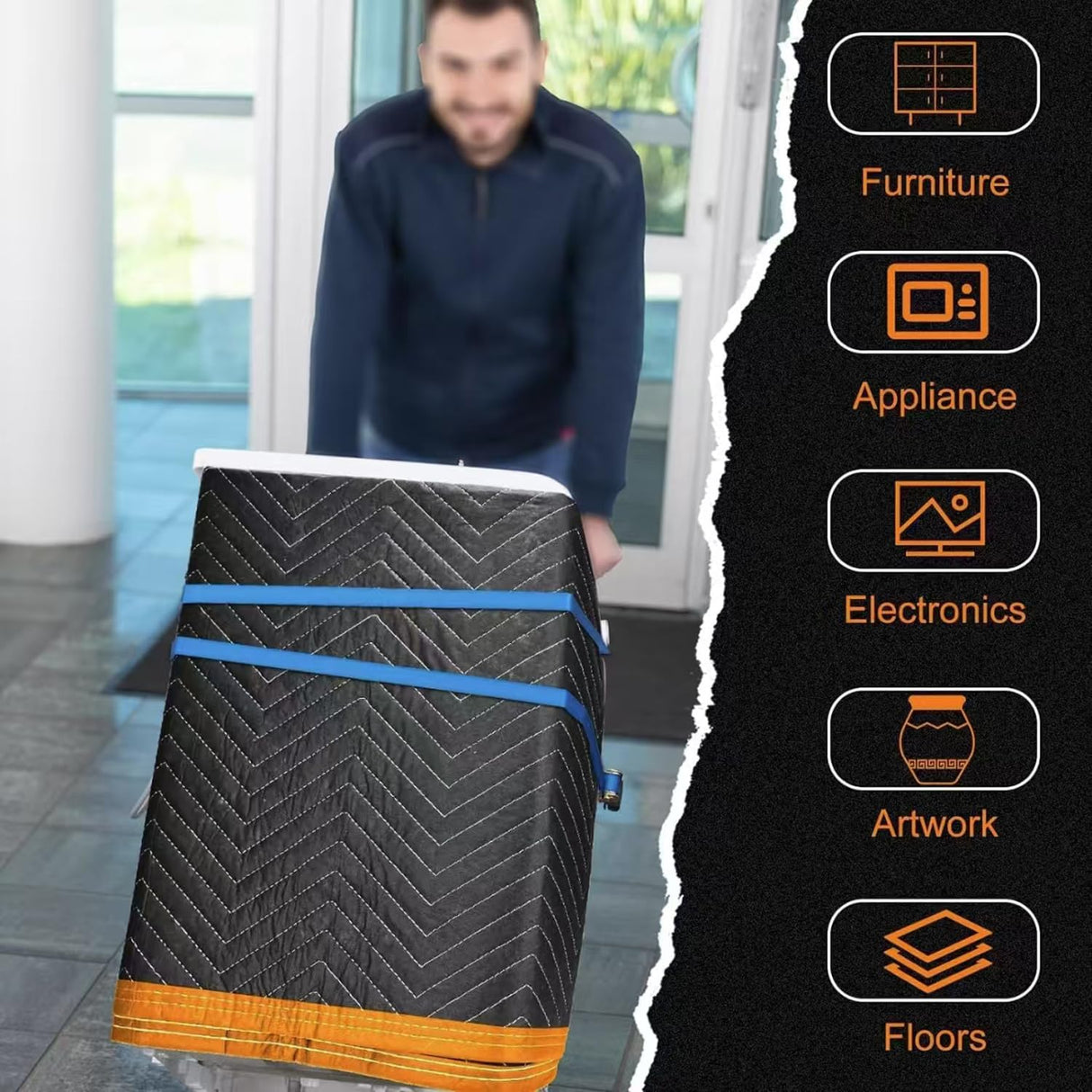 Large Moving Blankets 80 * 72in Heavy Duty Packing Blankets for Furniture Moving Shipping Wrapping Quilted Furniture Pads for Moving, Padded Mover Blankets (Black) 2pack