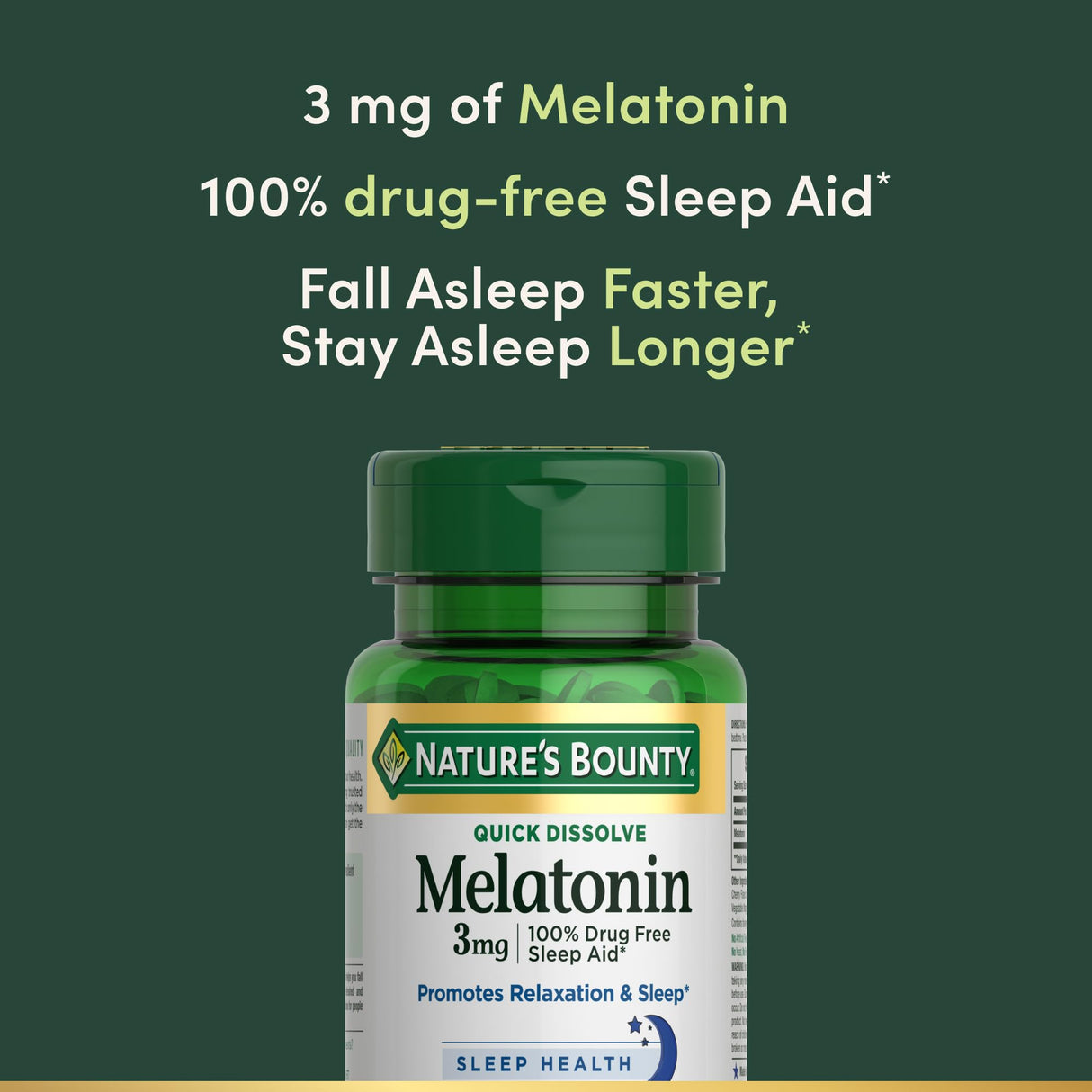 Nature's Bounty Melatonin, Promotes Relaxation & Sleep, 100% Drug Free Sleep Aid, 3 mg, 120 Quick Dissolve Tablets (Pack of 3)
