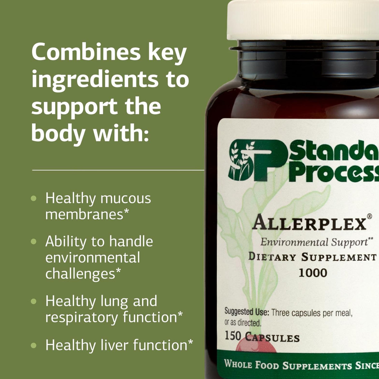 Standard Process Inc. Allerplex, Lung Health Support Supplement, Dietary Supplement with Vitamin A & Pneumotrophin PMG, Support Healthy Mucous Membranes, Supports Seasonal Challenges - 150 Capsules