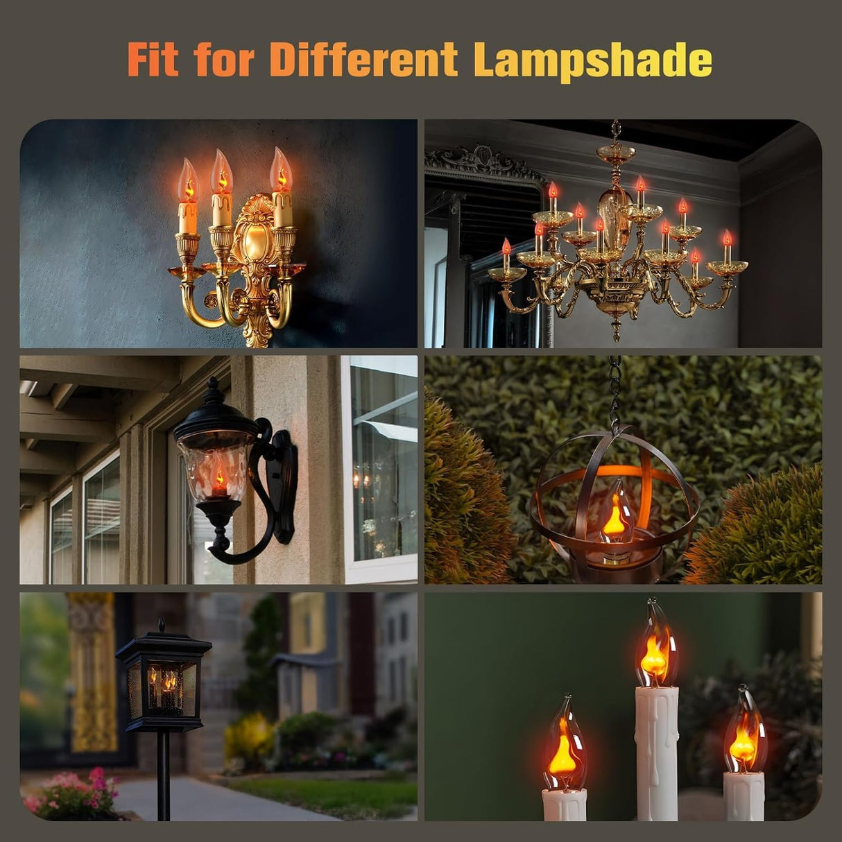 Hompavo Upgraded Flame Light Bulbs, E12 Candelabra Small Base, Clear Glass Flickering Fire Bulb for Halloween Christmas Party Porch Indoor & Outdoor Home Decoration, 10 Pack