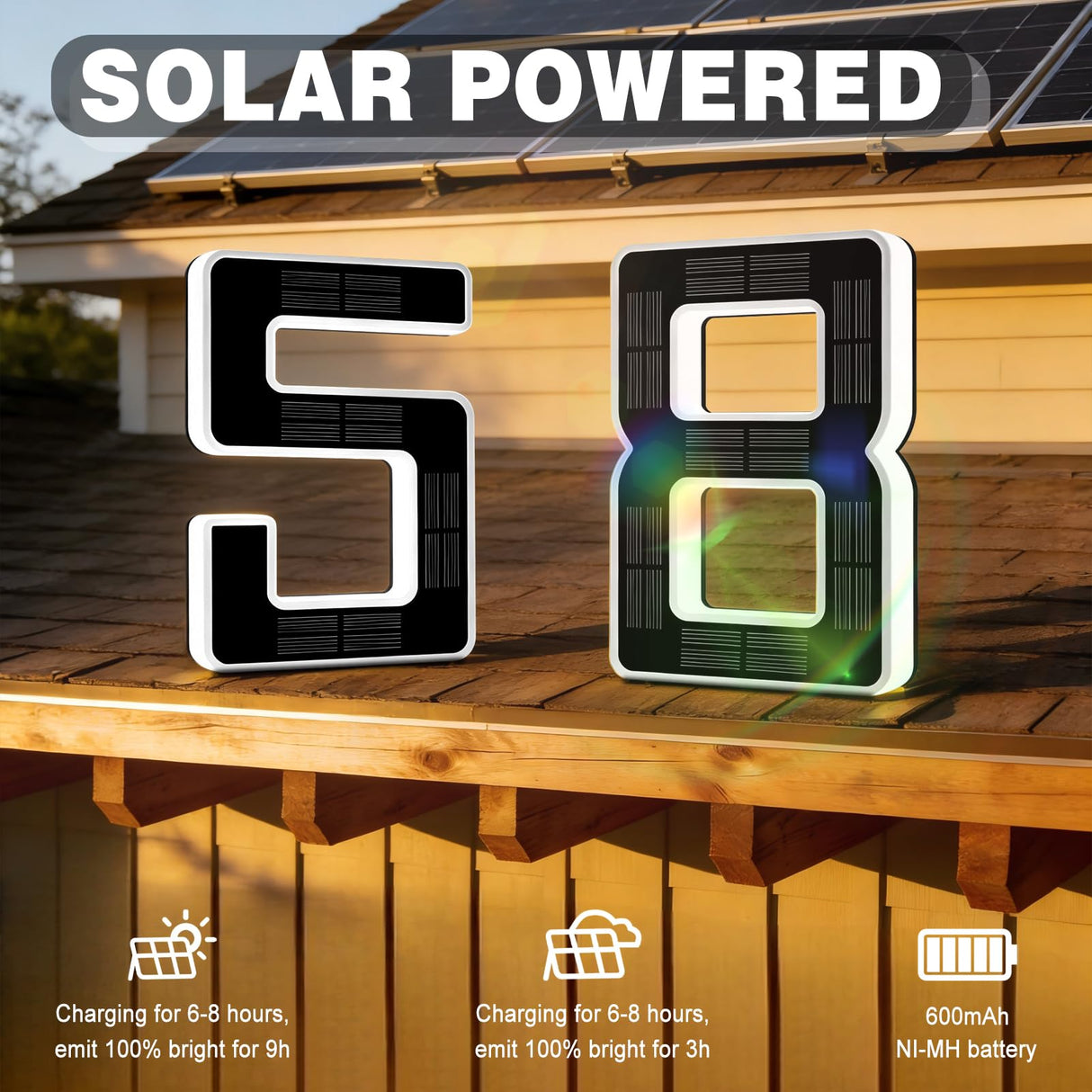 ISUNMEA 6.7 Inch Solar Lighted House Numbers for Outside, Light Up Waterproof LED Address Signs for Houses, Backlit Illuminated Exterior Modern House Numbers Light (6-Black, 6.7IN)
