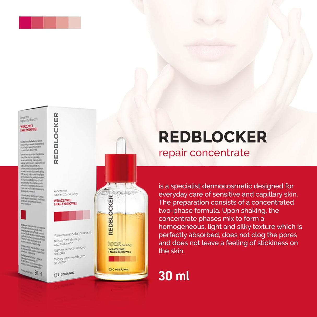 Redblocker - Repair Concentrate - Specialist Dermocosmetic with Two-Phase Formula for Skin Care, Vessel Strengthening, and Hydration - 30ml