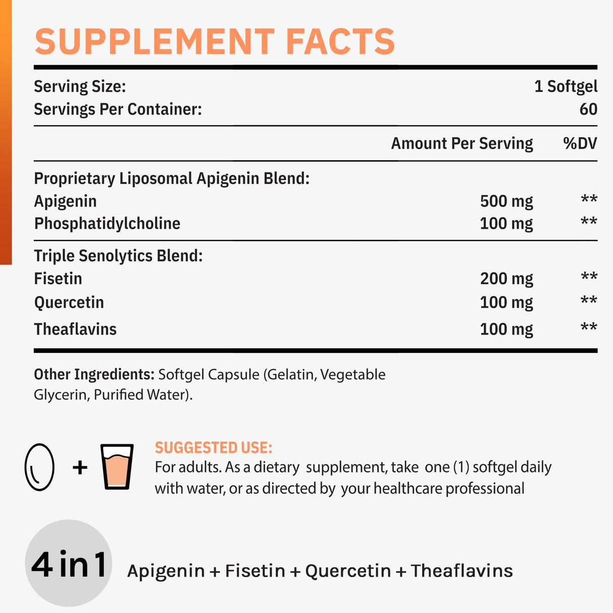 Cenffitio Liposomal apigenin 500mg Softgels - Optimal Apigenin Supplement with Fisetin, Quercetin and Theaflavins (60 Count (Pack of 1))