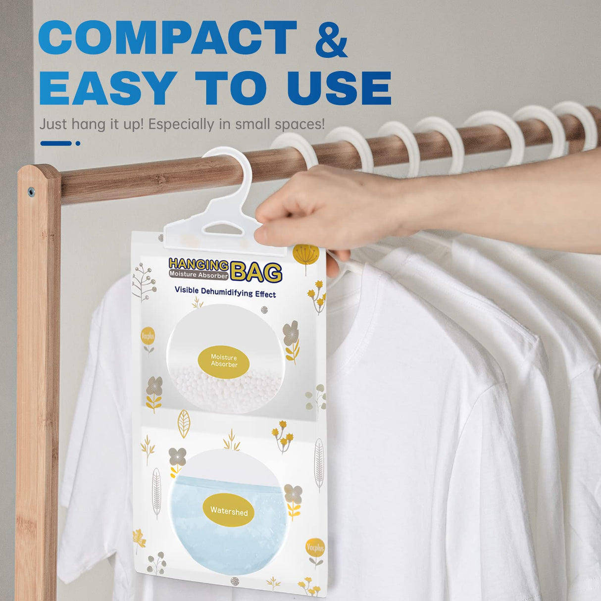 Vacplus Moisture Absorbers, Hanging Closet Dehumidifier Bags, Humidity Packs, Desiccant, Closet Dehumidifiers with Fragrance Free, 10 Pack, 9.8 OZ