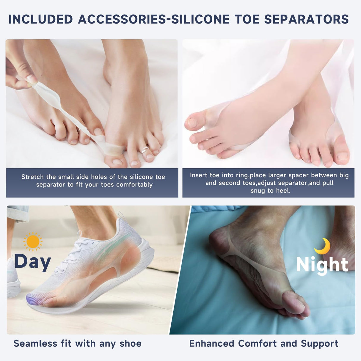 HUQKIYA Bunion Corrector for Women & Men, Orthopedic Bunion Splint with Toe Separator Adjustable Toe Straightener Suitable for Left/Right Feet Hallux Valgus Relief(Black 2Pcs)