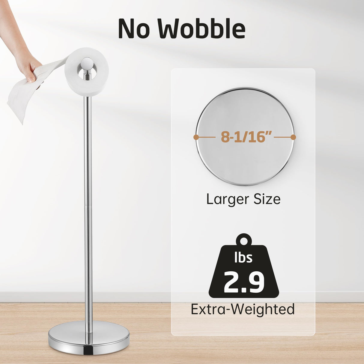 KES Toilet Paper Holder Free Standing 26" H (Taller Version), Toilet Paper Holder Stand with Weighted Base for Bathroom, Rustproof 18/8 Stainless Steel Polished Finish, BPH283S66