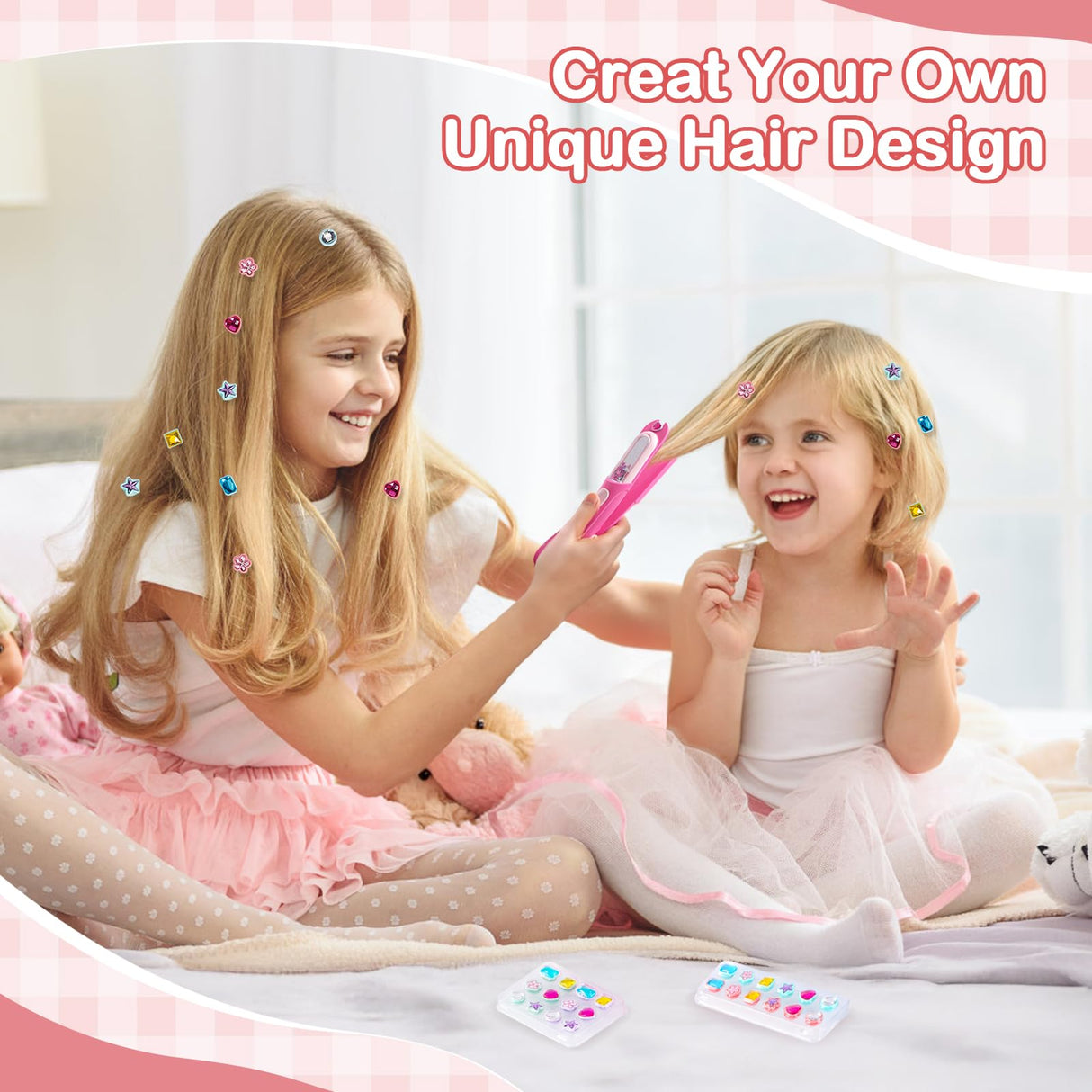 Yoloflix Hair Gem Stamper Kit,Bling Hair Jewels for Girls, Hair Styling Tool with Reusable Shining Diamonds, Christmas Birthday Arts & Crafts Gift for 5-12 Year Old Girl