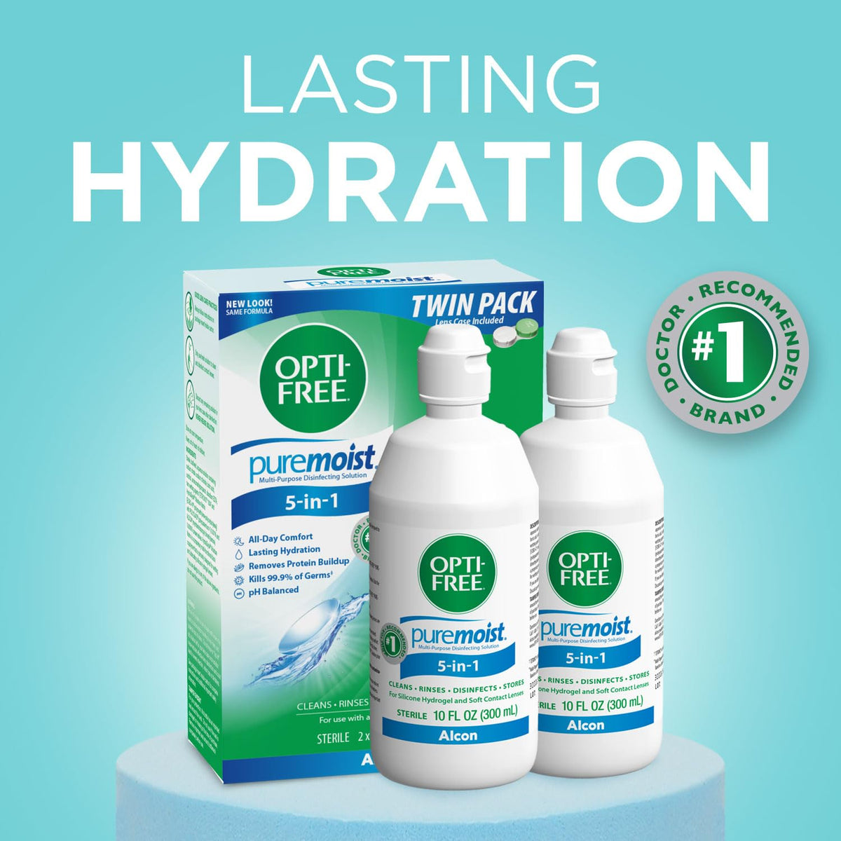 Opti-Free Puremoist Multi-Purpose Disinfecting Solution with Lens Case, 2 pack of 10 fl oz each