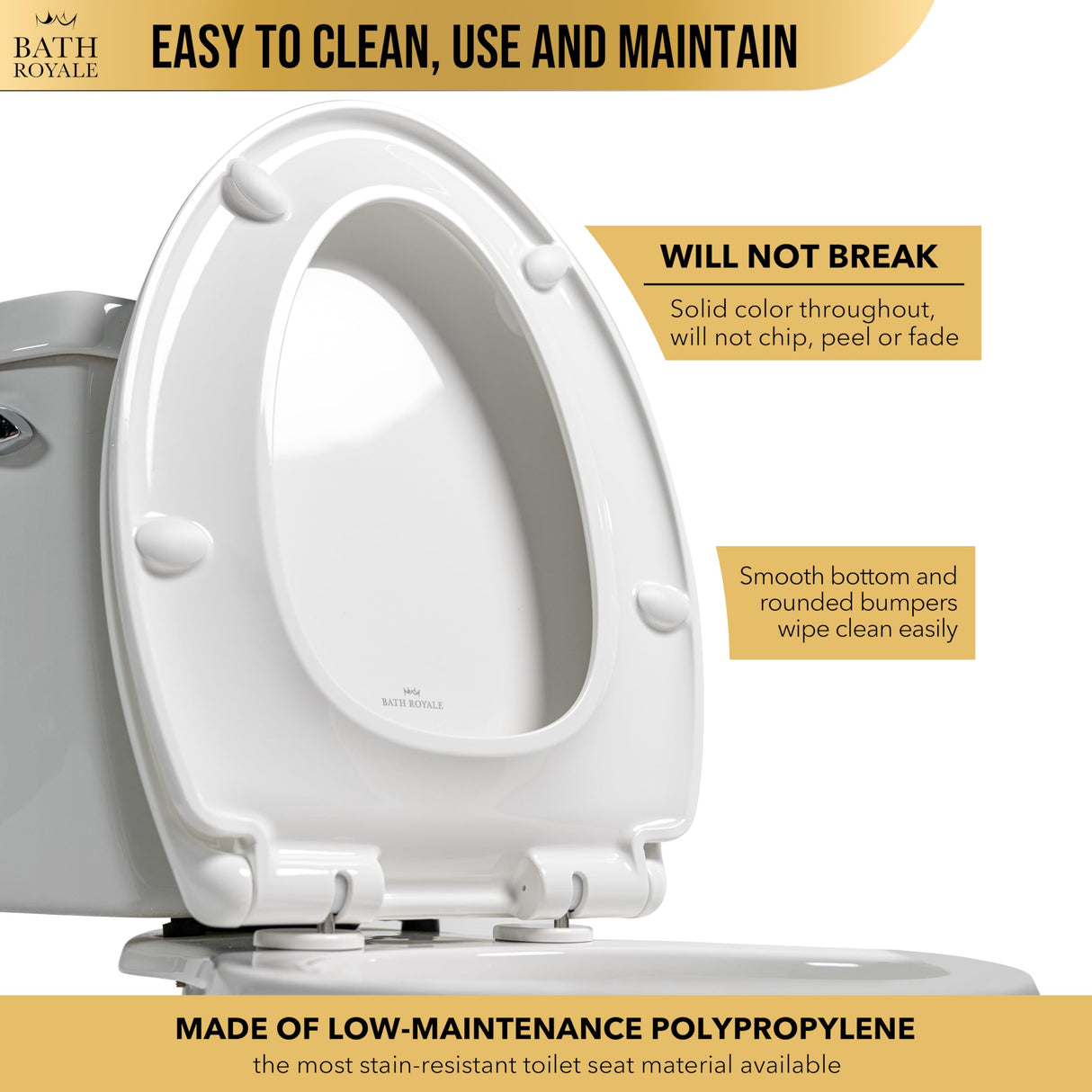 Bath Royale Round Toilet Seat Replacement with Cover BR500-01 Slow Close, Heavy Duty Sturdy, Stain-Resistant, No Jiggle and Easy to Clean, Fits All Toilet Brands, Executive Series - Biscuit/Linen,