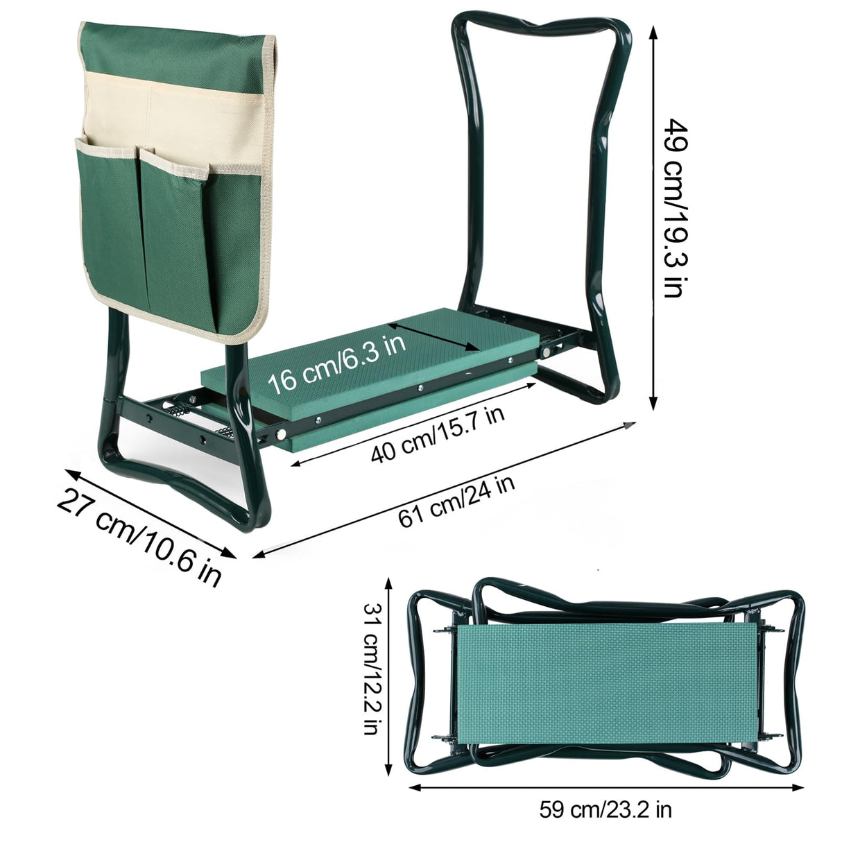 Roixeeds Garden Kneeler and Seat Foldable Gardening Bench Stool with Tool Bag Pouch EVA Foam Pad Outdoor Practical Garden Tools for Kneeling and Sitting Sturdy and Lightweight, Green