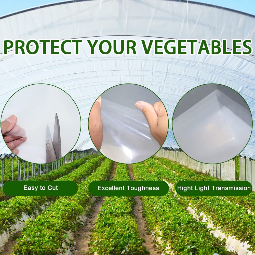 LSGCQ 6 mil Greenhouse Plastic Film Sheeting Cover 8 x 26 Ft UV Resistant Clear Polyethylene Film Green House Hoop Farm Plastic Cover for Gardening, Farming, Agriculture