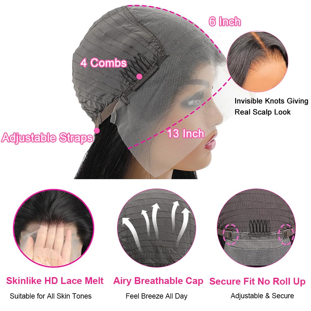 CUTE BEIN 250% Density 30 Inch 13x6 Lace Front Wigs Human Hair,100% Human Hair, Straight HD Transparent Lace Front Human Hair Wigs for Black Women, Glueless Wigs Human Hair Pre Plucked with Baby Hair