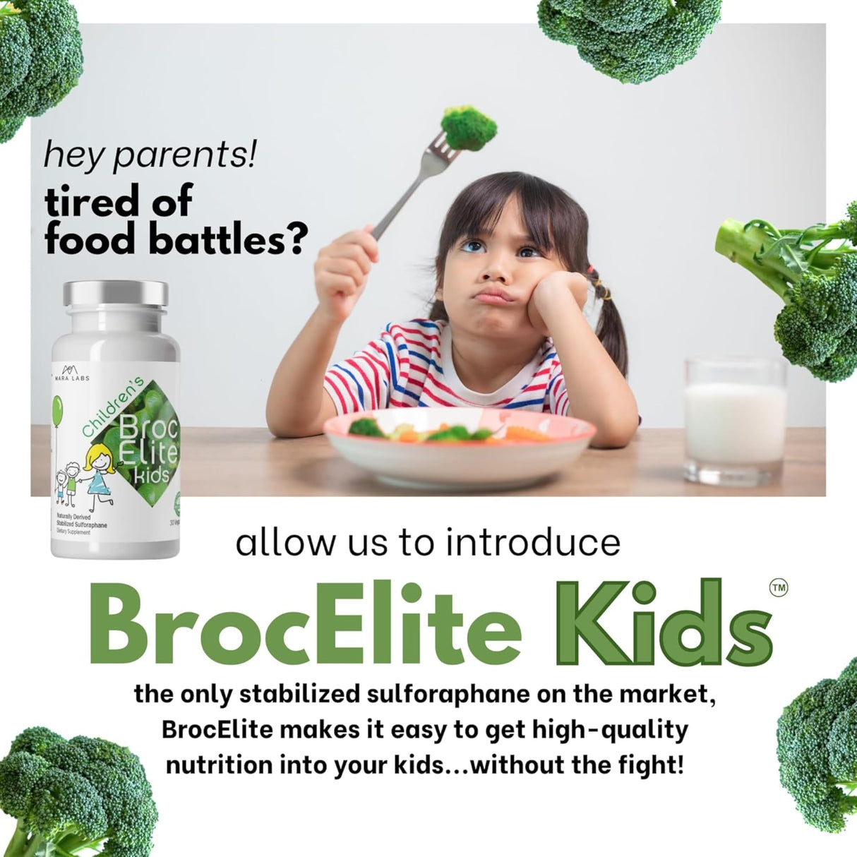 BrocElite Mara Labs Kids | Broccoli Supplement w/Naturally Stabilized Sulforaphane Extract for Children | No Glyphosate Residue | 60 Vegan Capsules