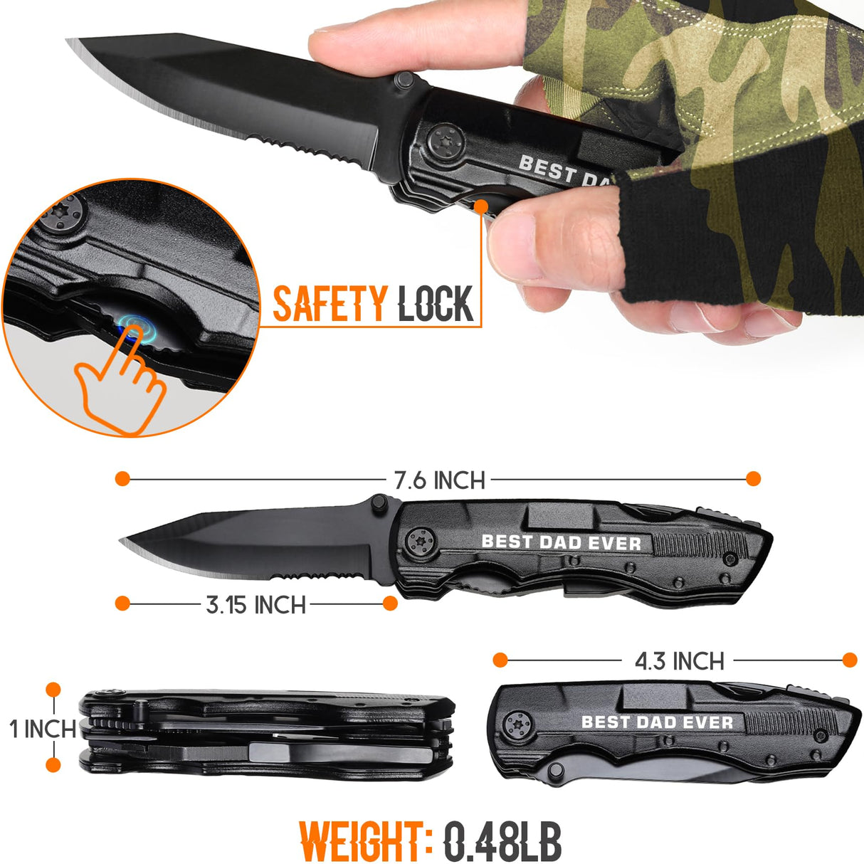 Gift for Dad, Multitool Knife BEST DAD EVER for Camping, Fathers Day Christmas Unique Dad Gifts, Dads Birthday Gift from Daughter Son, Christmas Ideal Presents for Dads, Gadget Present for Father