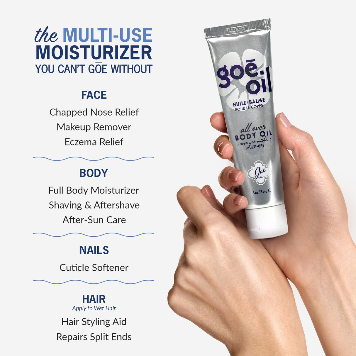 Jao Brand Goē Oil | All over Hand, Face, & Body Oil | Intensive Moisturizer & Hydrator With Natural Oil Extracts | Plant-Based, Gluten-Free | No Parabens & Sulphates | 3 oz