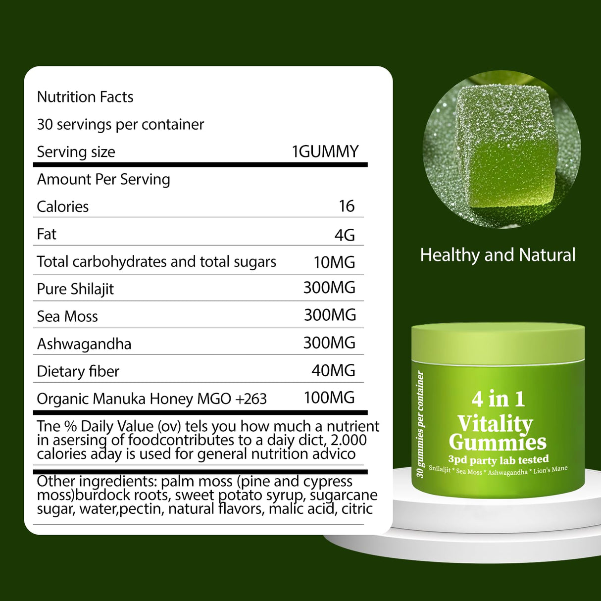 4 in 1 Gummies,Shilajit Gummie,4 in 1 Shilajit Gummies for Men, Vegan & Sugar Free Formula Natural Energy & Vitality Support (1*PCS)