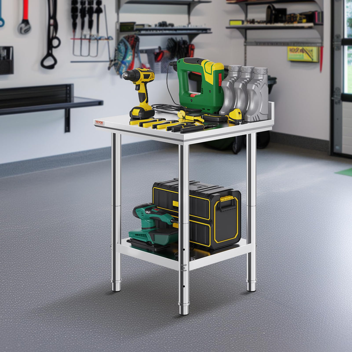 Mophorn Stainless Steel Table Work Table 24 x 24 x 34 Inch Commercial Food Prep Worktable Heavy Duty Prep Worktable Metal Work Table with Adjustable Feet for Restaurant, Home and Hotel