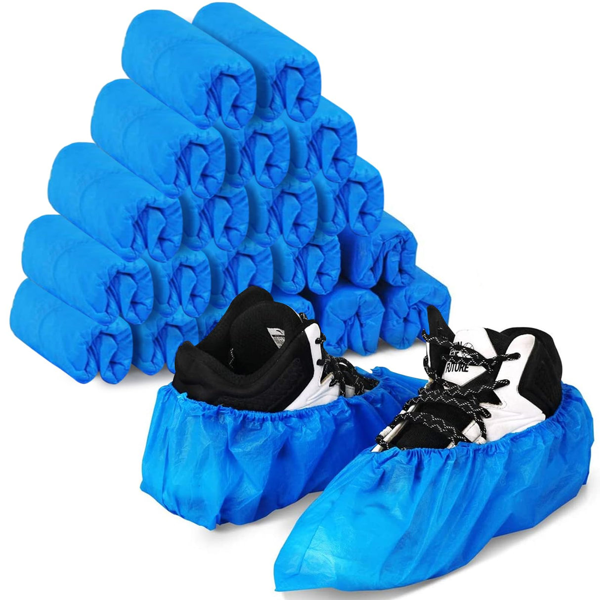 Green Convenience 200 Pack 100 Pairs Disposable Shoe Covers Boot Cover Waterproof, Dust proof, The Size Fit Most, Non-slip, Blue, Protect Your Shoes, Floor, Carpet