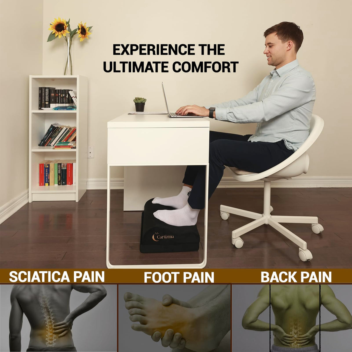 Cartizma Ergonomic Foot Rest Under Desk - Non-Slip, Adjustable, Washable Covers for Pain Relief - Office, Home & Travel