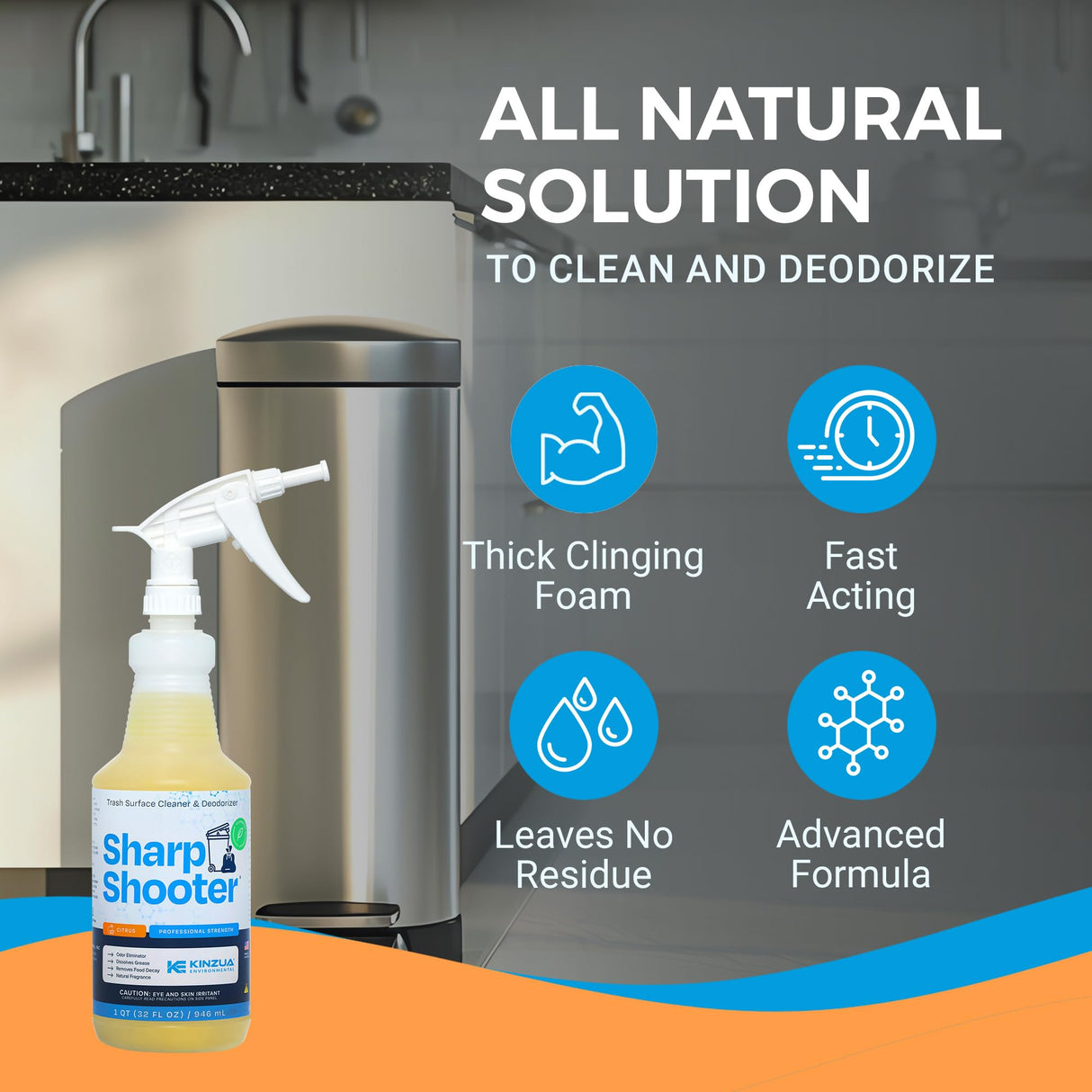 Sharpshooter, Heavy-Duty Trash Can Odor Eliminator & Degreaser, Garbage Surface Cleaner and Deodorizer Foam, Professional-Grade, Fresh Citrus Scent, 32 oz, Pack of 2