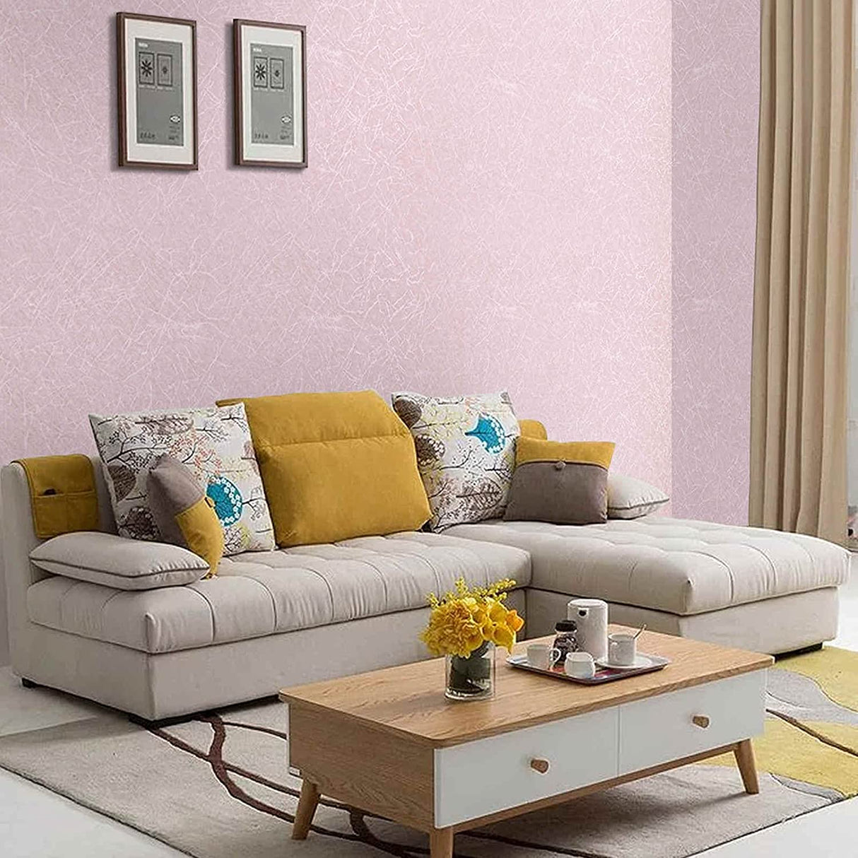Abyssaly Pink Wallpaper Embossed Self Adhesive Peel and Stick Removable Home Decorative 23.6 inch X 118 inch Vinyl Film Cabinet Furniture Countertop Solid Color Shelf Paper Silk