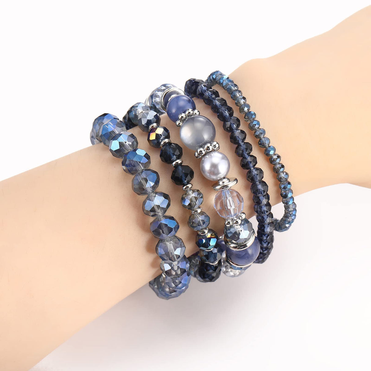 Noessla Beaded Boho Stretch Bracelet Colorful Stackable Crystal Beads Bracelets Trendy Costume Jewelry Mothers Day Gifts for Women(21-Blue)