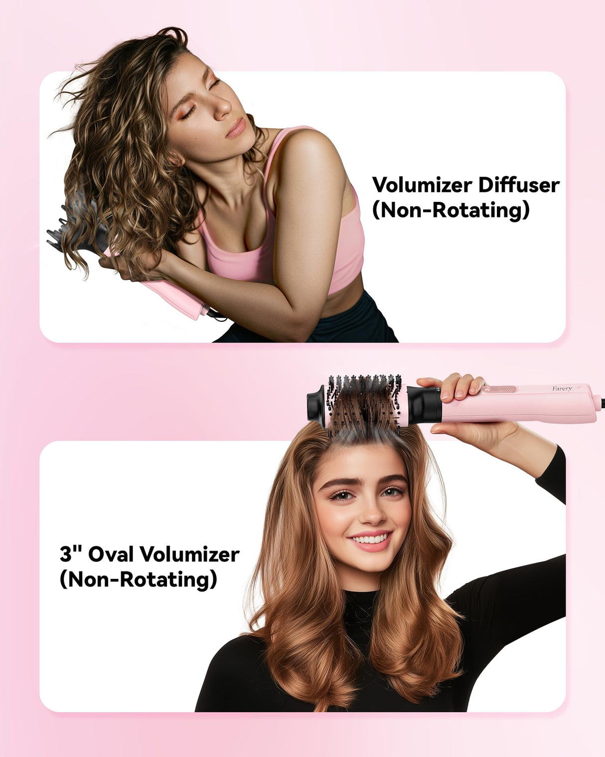 Farery 4-in-1 Rotating Blow Dryer Brush Set | Oval Volumizing Barrel, 1.5" & 2" Rotating Brushes, and Diffuser | All-in-One Hot Air Brush for Fast Drying, Volumizing, and Smoothing