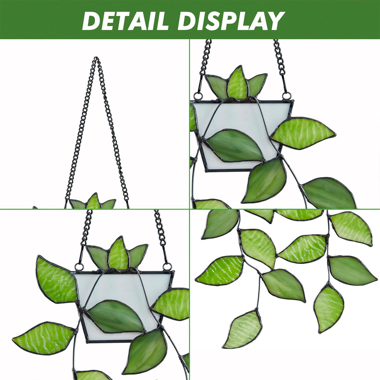 Rswardeleco Stained Glass Window Hanging, Green Leaf Plant Suncatcher Decor