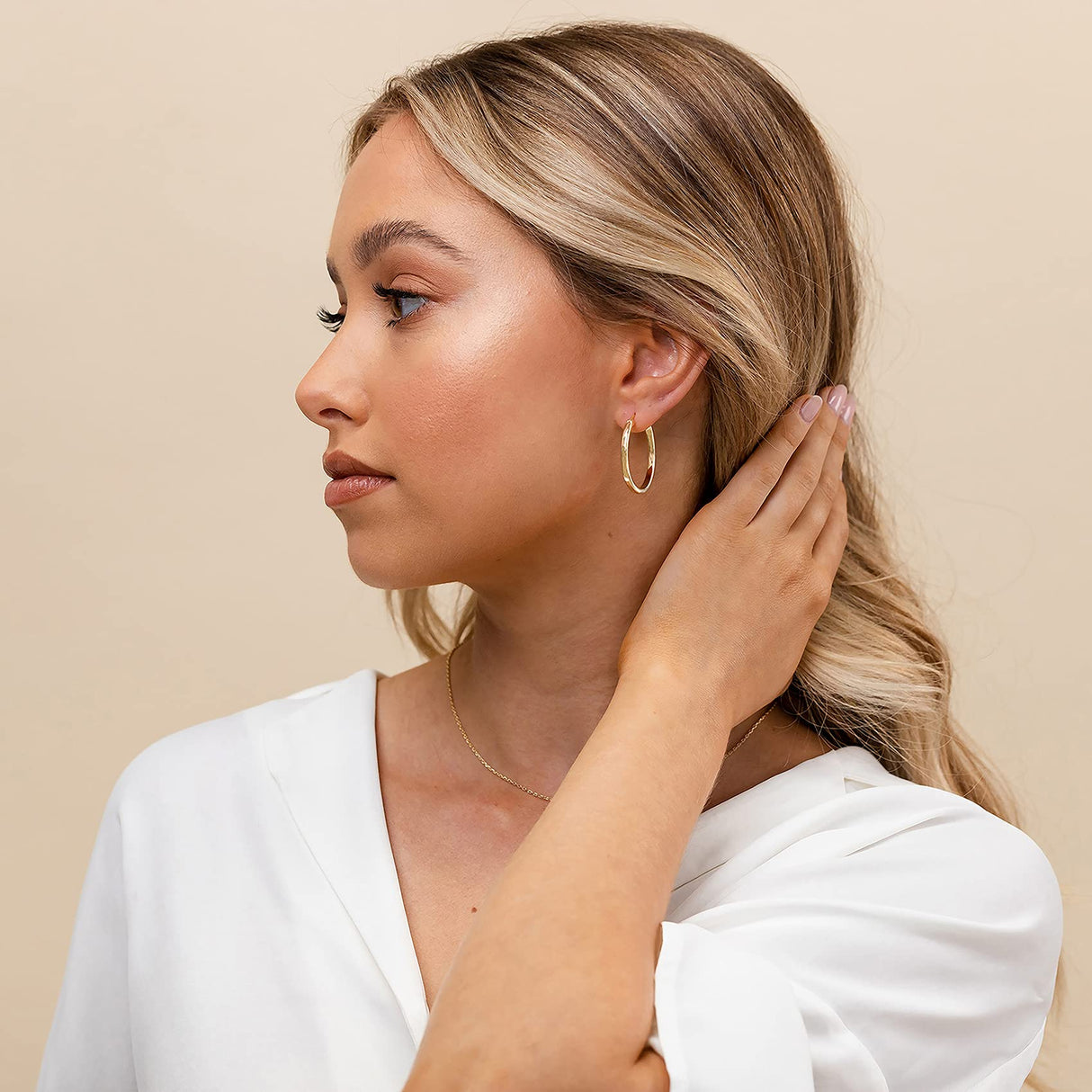 PAVOI Hoop Earrings for Women, 925 Silver, Yellow Gold, Size 30 Millimeters