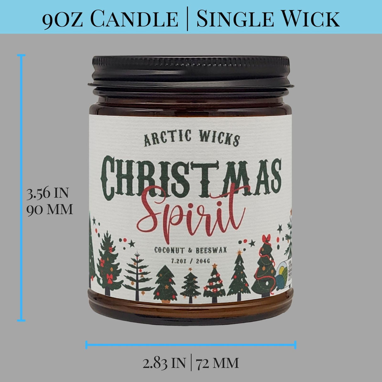 Arctic Wicks Scented Coconut Beeswax Candles | Coconut Beeswax Non Toxic Candle 9oz Amber | Farmhouse Candles Non-Toxic Clean Burn 100% USDA Certified Biobased (Christmas Spirit)