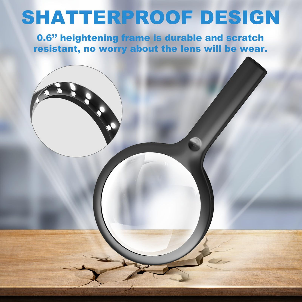 30X Charge Magnifier with Light, NUEYiO 4.33Inch Large Handheld Magnifying Glass with Light, 20 Daylight LEDs & Third Gear Dimming Lighted Magnifying Glass for Seniors Reading Inspection Coin Jewelry