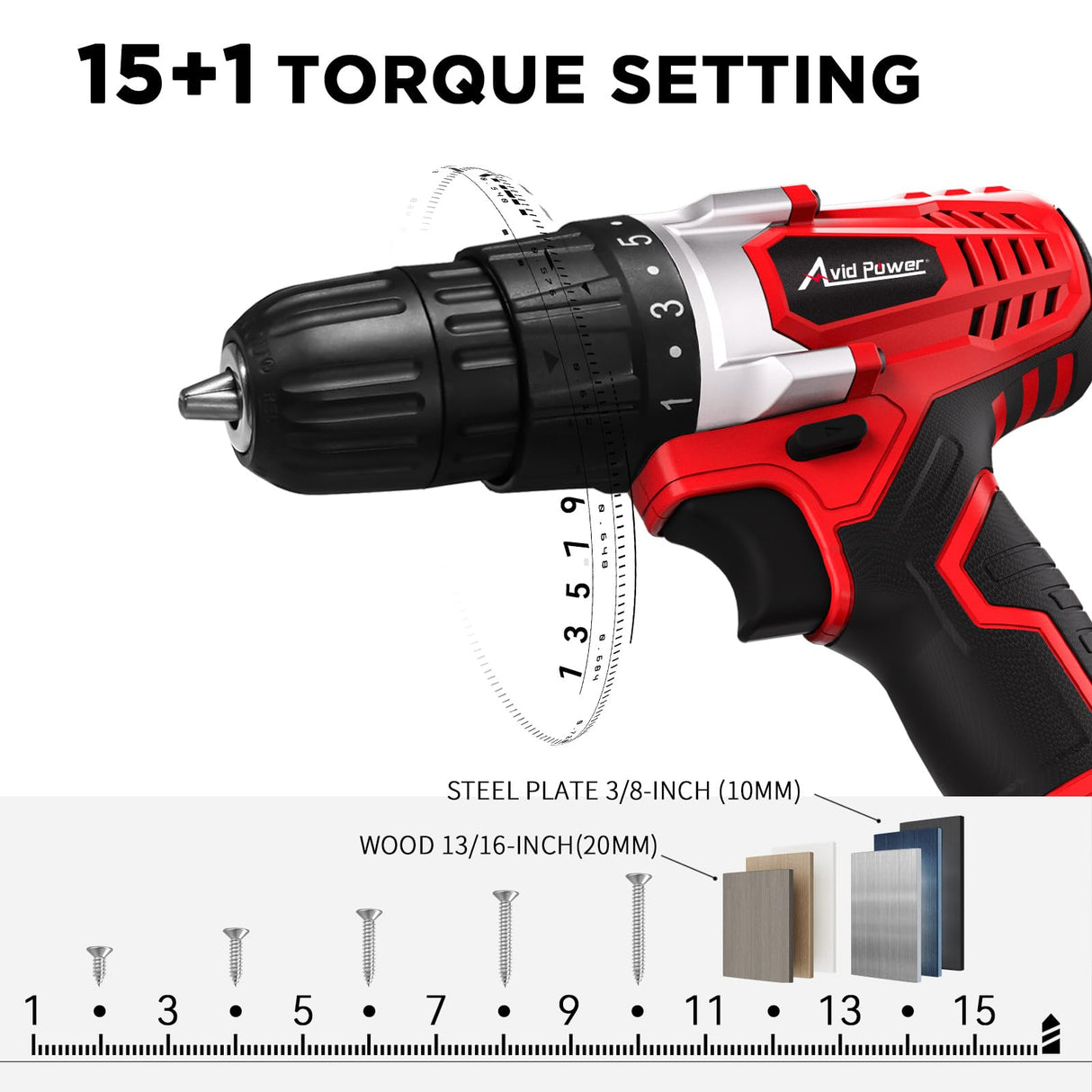 AVID POWER 20V Cordless Drill Set for Home DIY & Beginner Projects - Lightweight Power Drill with Battery Charger & 22 Bits, Variable Speed, 3/8" Keyless Chuck, Ideal for Furniture Assembly (Red)