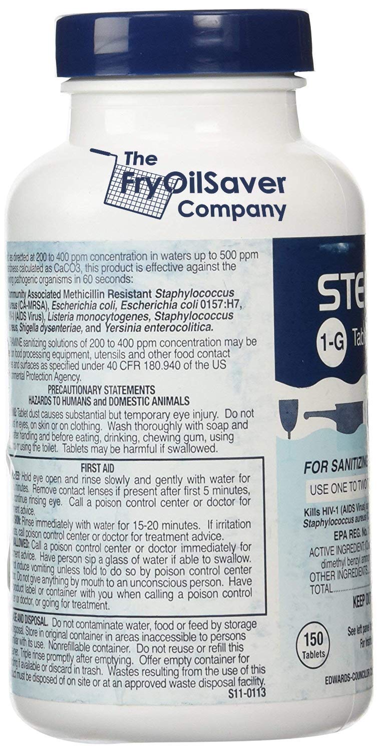 2 Bottles Steramine Sanitizer Tablets - 15x QT-10 Test Strip - Multi Purpose Steramine Sanitizing Tablets for Food Contact Surface in Kitchen, Restaurant & Food Service by FryOilSaver Co. (300 Count)