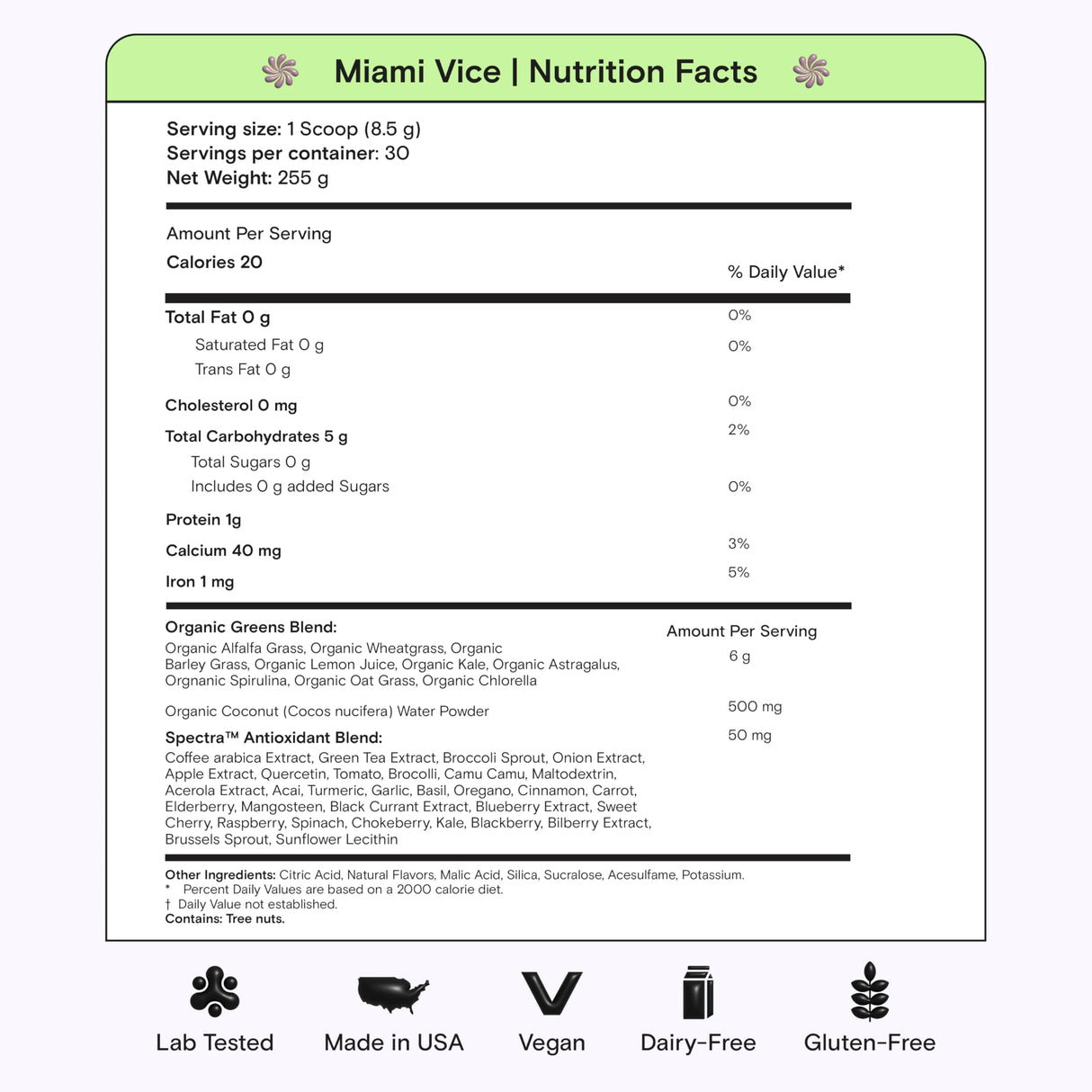 Kiala Nutrition Super Greens, Organic Greens Powder with Spirulina & Chlorella for Digestion, Gut Health, Immunity & Energy, Gluten Free, Vegan, Daily Support for Women, Miami Vice Flavor, 30 Servings