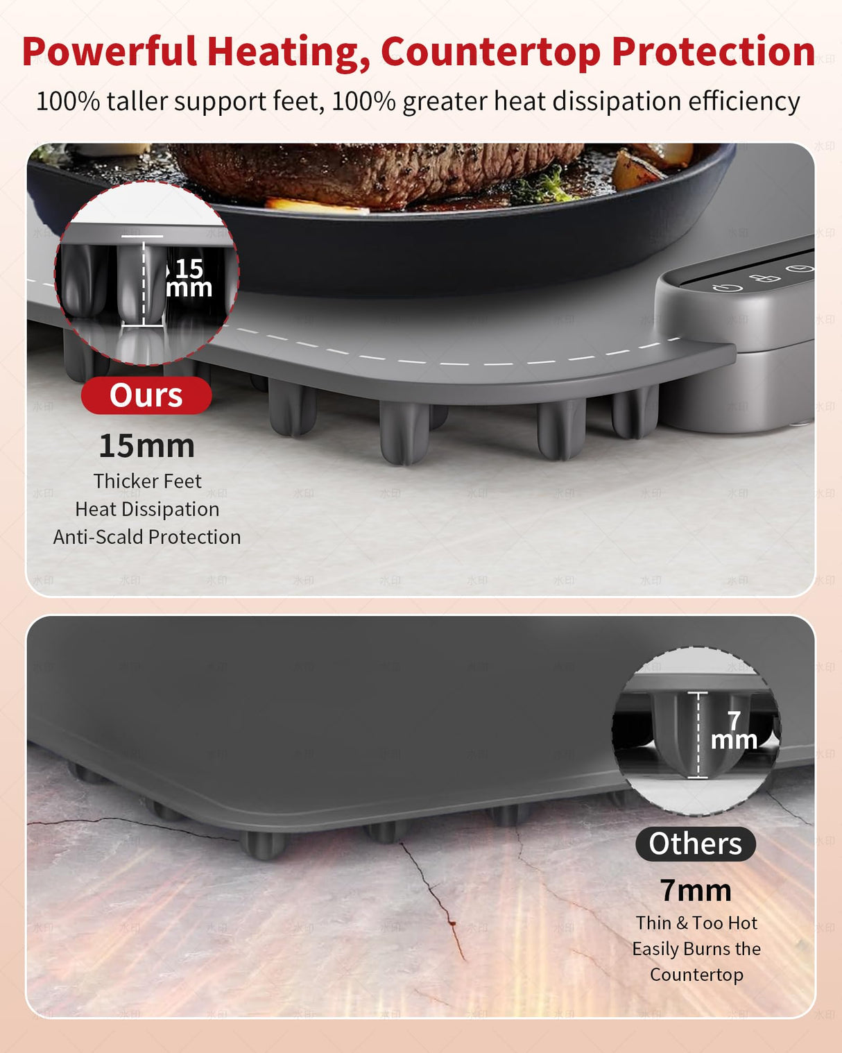 Warming Mat for Food, Upgraded Fast-Heating Electric Warming Tray with 7 Temp Levels & 8 Timers, Buffet Raised Feet & Rollable Silicone Heat Pad, Portable Food Warmer for Home, Party & Travel